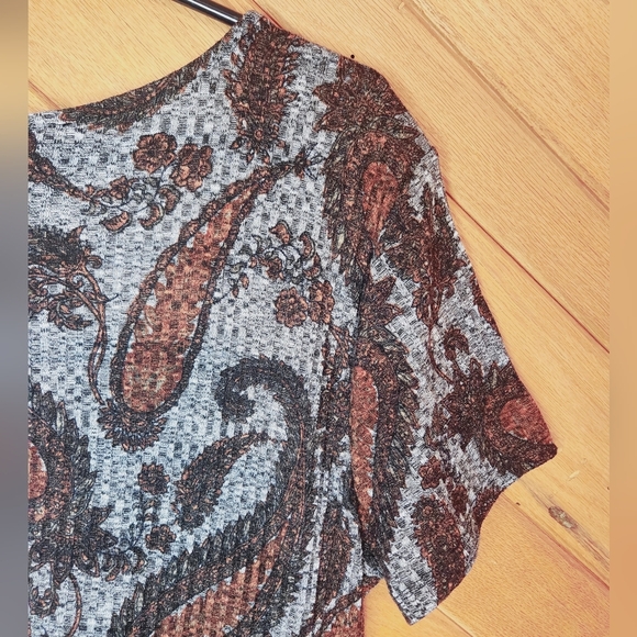 Tacera XL Gray and brown short sleeved paisley midi dress - Picture 8 of 10
